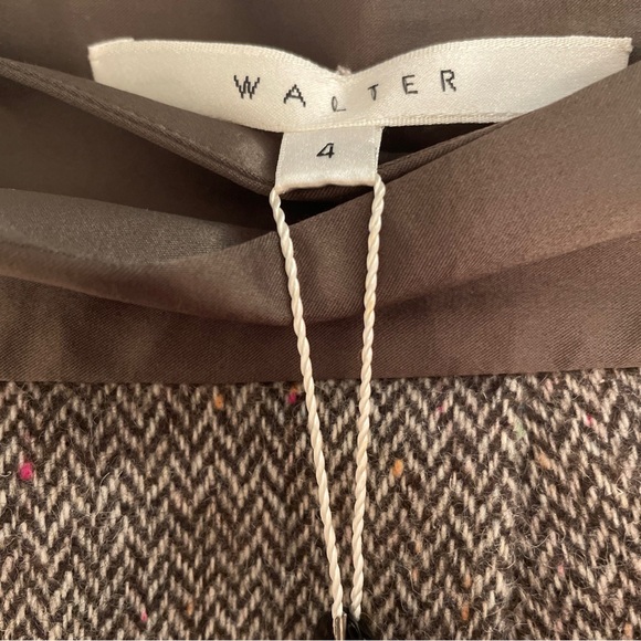NWT Walter Baker Speckled Tweed Mini Skirt Brown Multi Cross Front Size 4 $198 - Picture 3 of 12